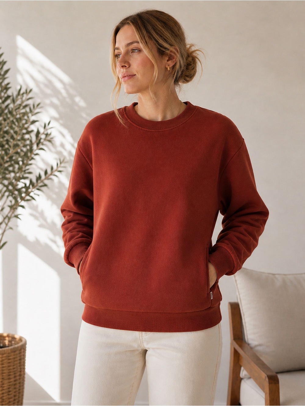 Rhythm Rust Crewneck Sweatshirt | Minimalist Pullover | Size M